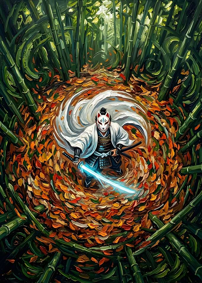 Kitsune Mask Samurai in Bamboo Forest