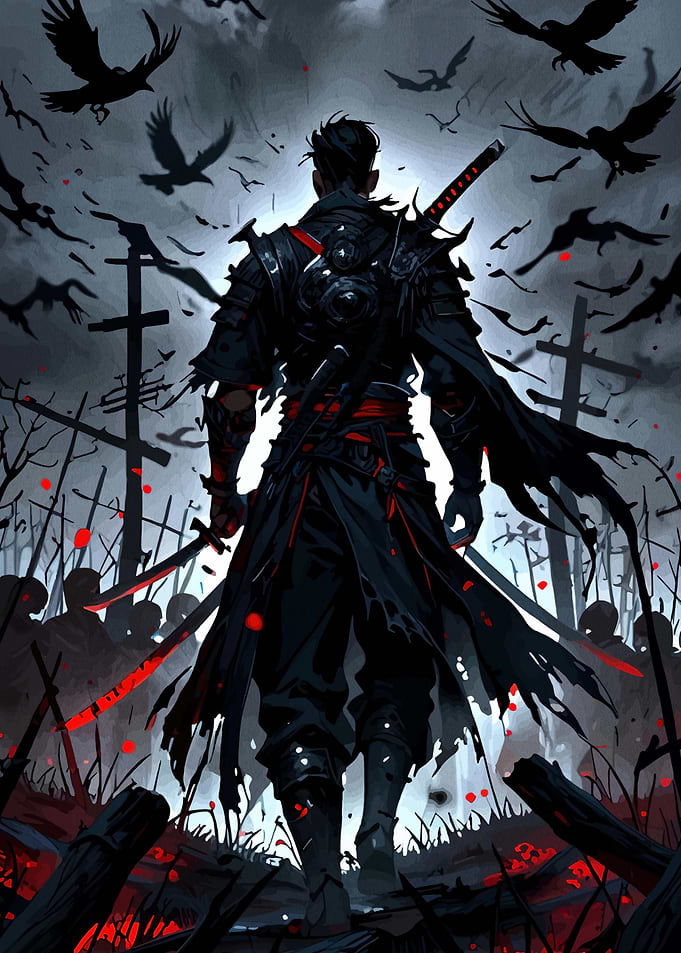 Dark Samurai Warrior on Battlefield
