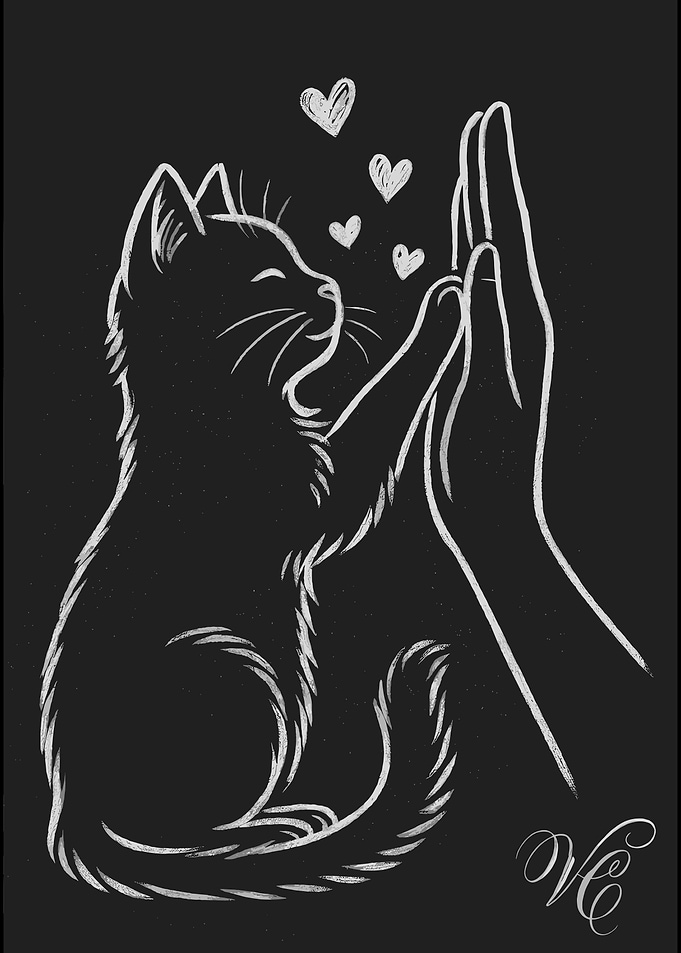 Cat Giving High Five Chalk Drawing