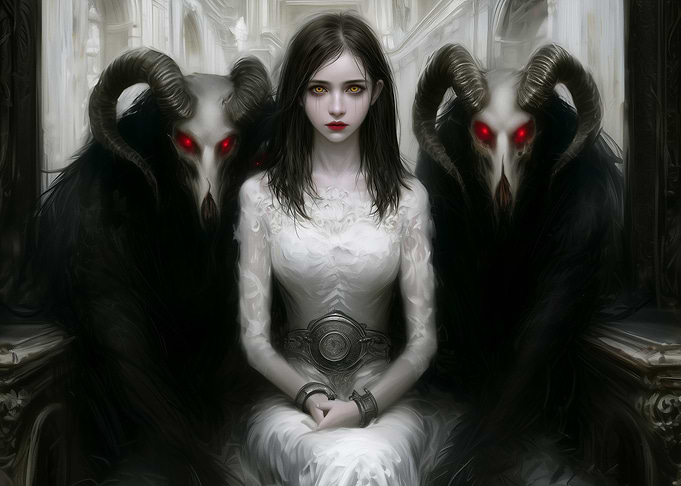 Gothic Queen with Horned Guardians