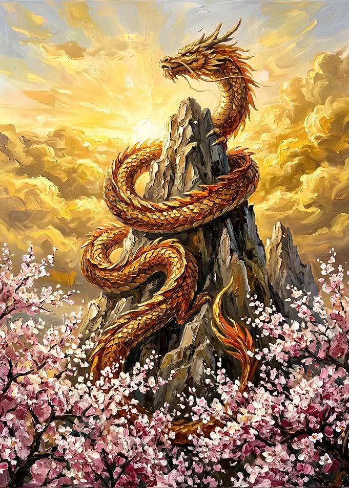 Golden Dragon on Mountain Peak