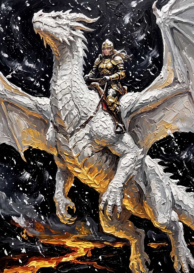 Knight Riding White Dragon Oil Painting