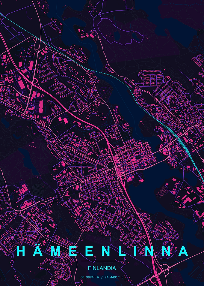 Neon Map of Hämeenlinna Finland