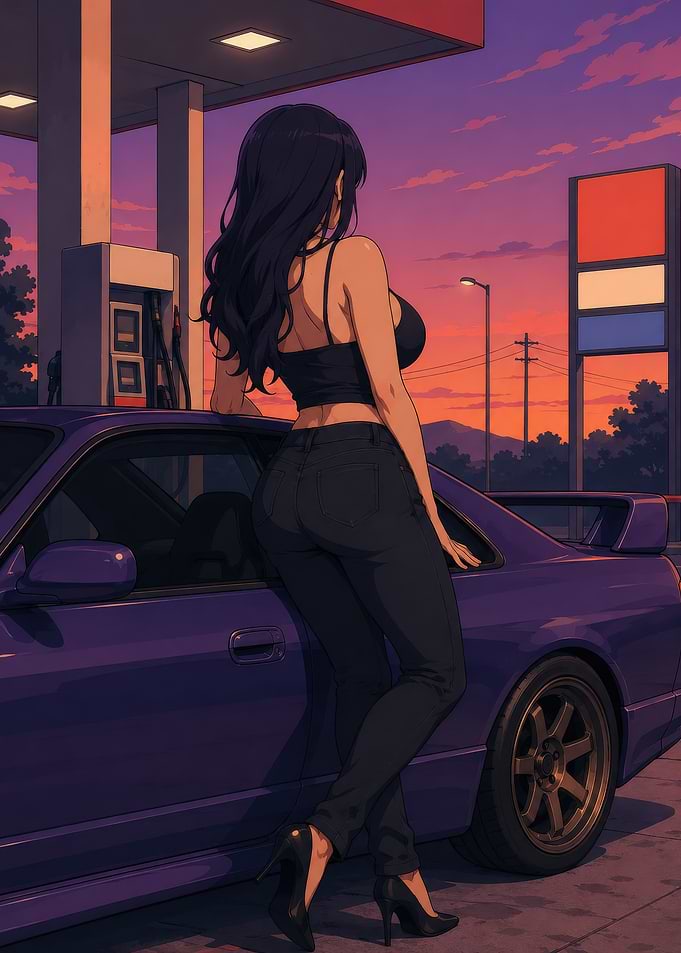 Anime Girl at Gas Station