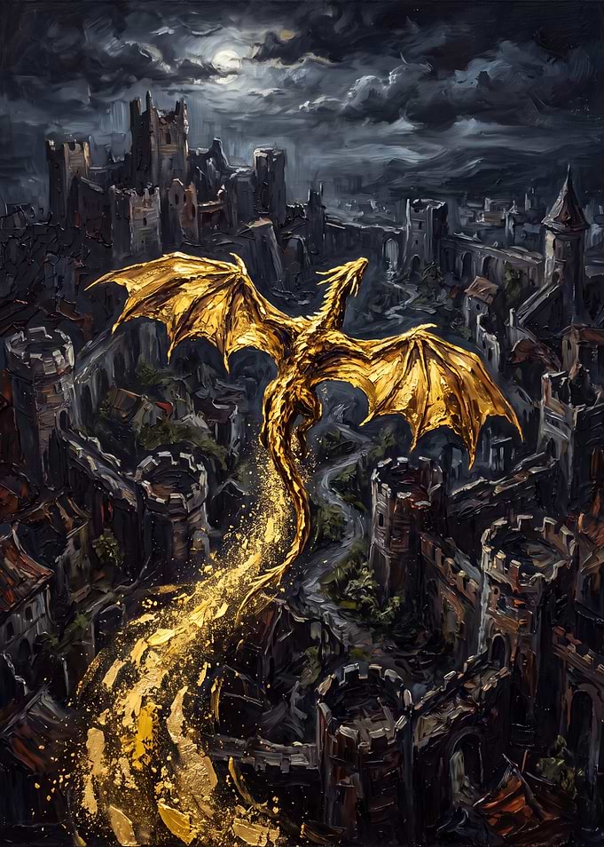 Golden Dragon Over Dark Castle