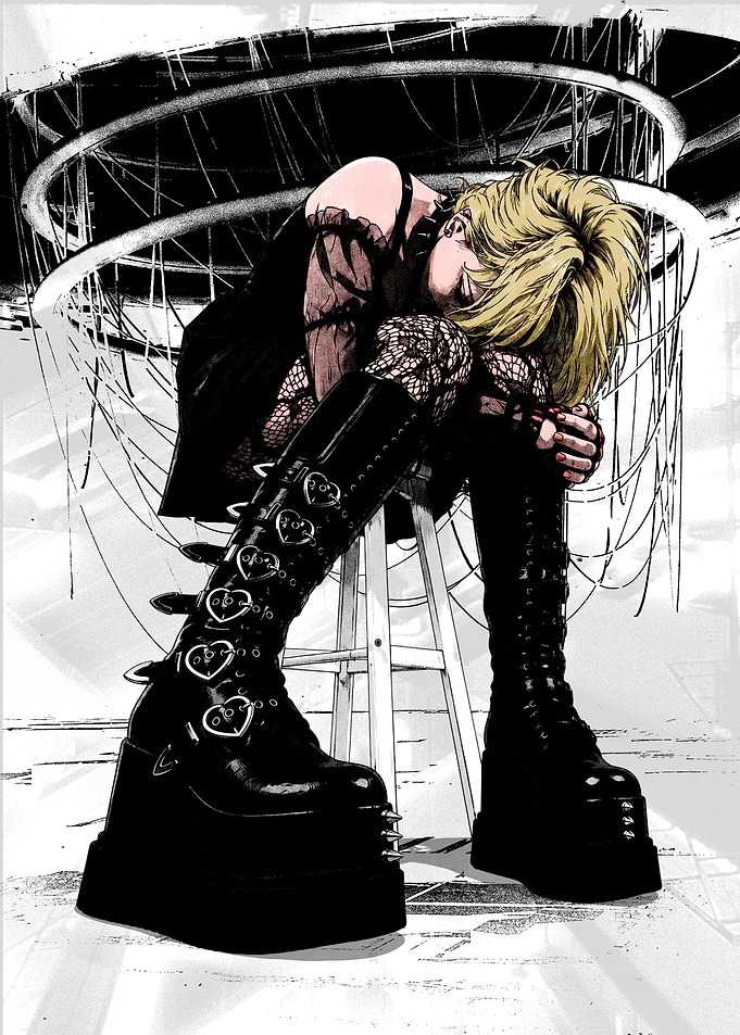 Gothic Anime Girl in Platform Boots