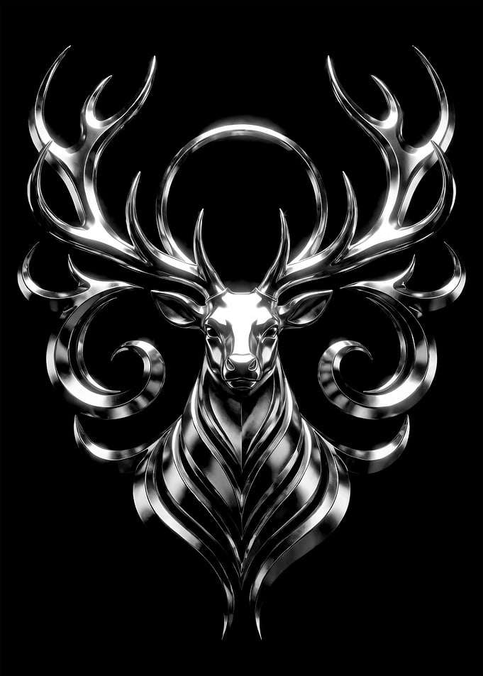 Metallic Chrome Stag Head Emblem
