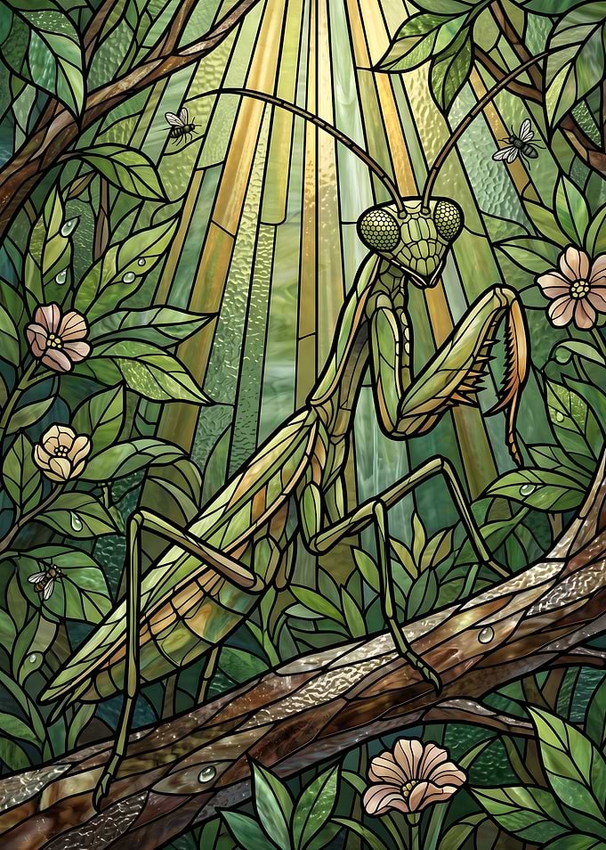 Stained Glass Praying Mantis Art