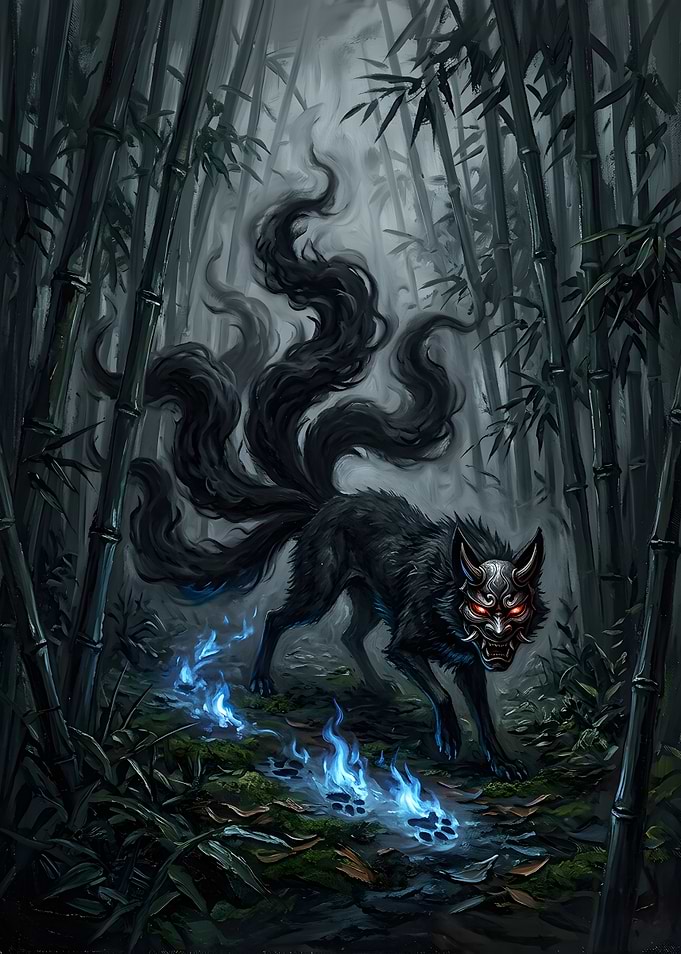 Nine-Tailed Fox in Bamboo Forest