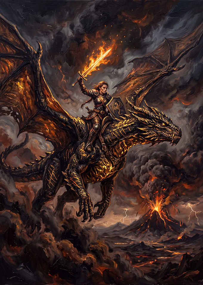 Warrior Riding a Fire Dragon