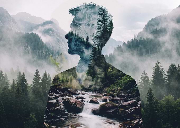 Double Exposure Man and Nature