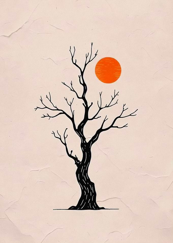 Minimalist Bare Tree and Sun