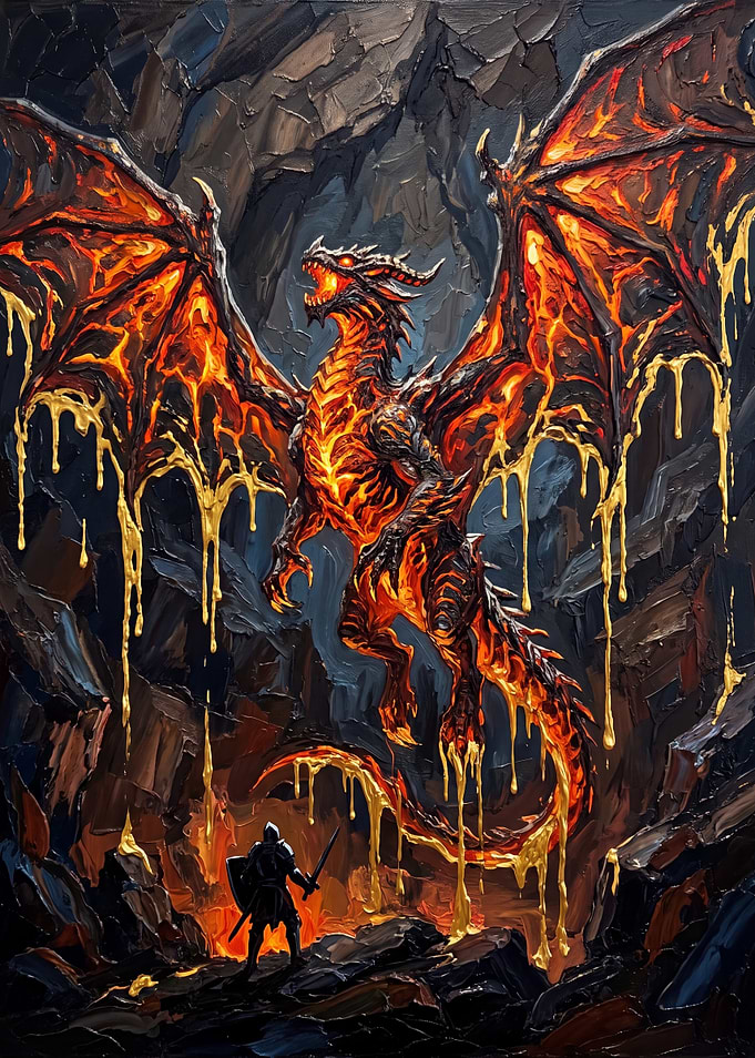 Knight Facing a Molten Dragon