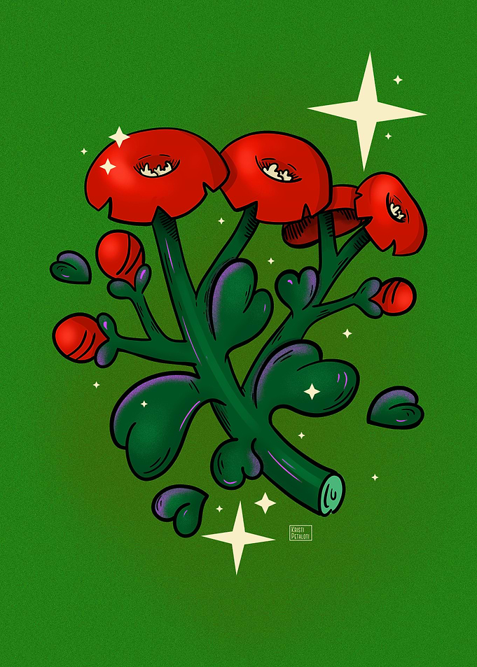 Whimsical Red Flower Illustration