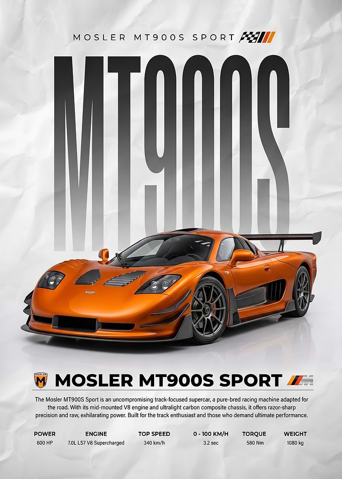 sleek Mosler MT900S Sport Supercar Poster