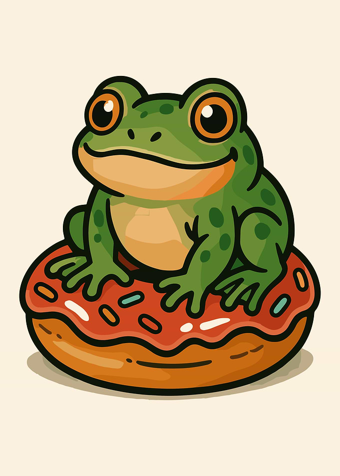 Cute Frog on Donut Cartoon Poster | Kawaii Animal Wall Art