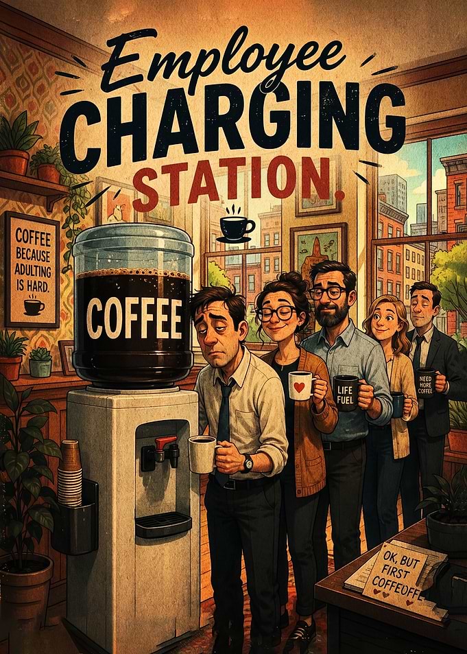 Employee Charging Station Coffee Poster