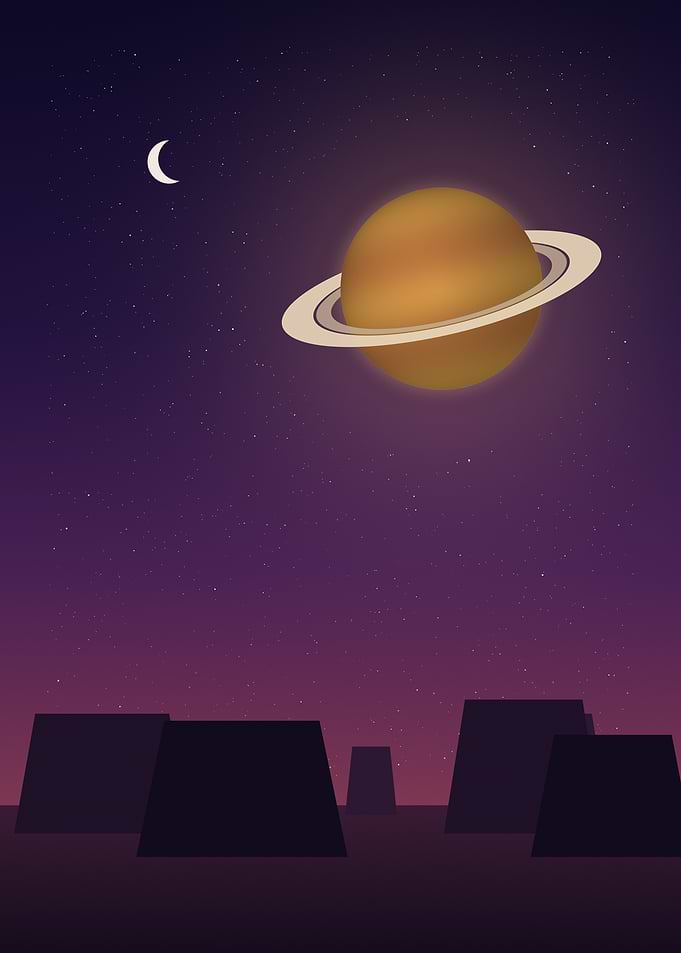 Ringed Planet - Minimalist Cosmic Desert at Night