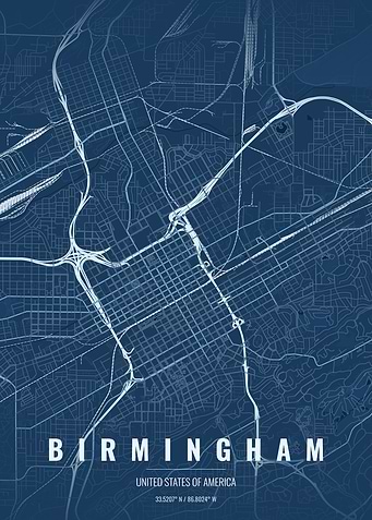 Birmingham Alabama City Map Print