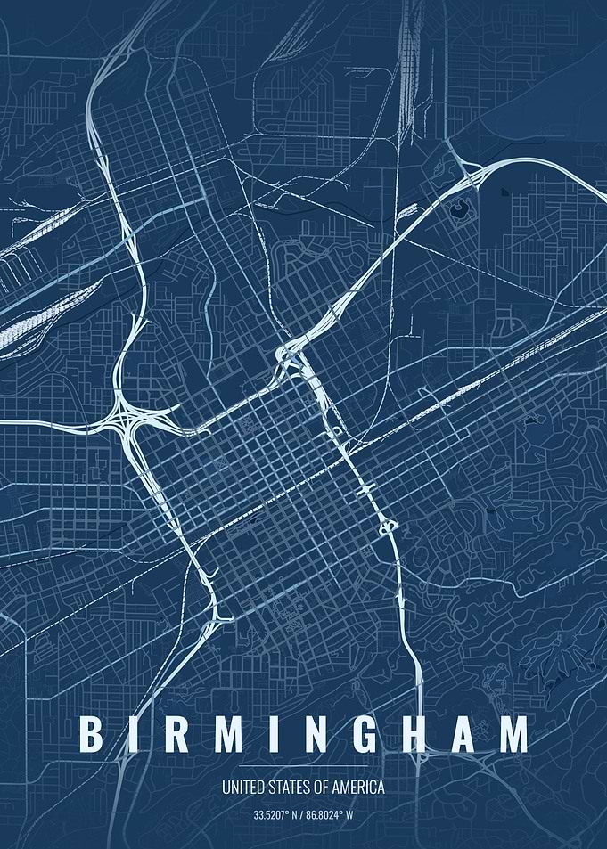Birmingham Alabama City Map Print