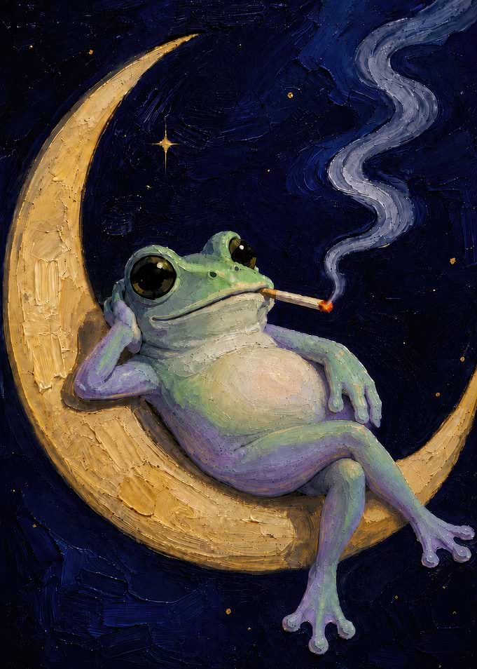 Frog Relaxing on a Crescent Moon