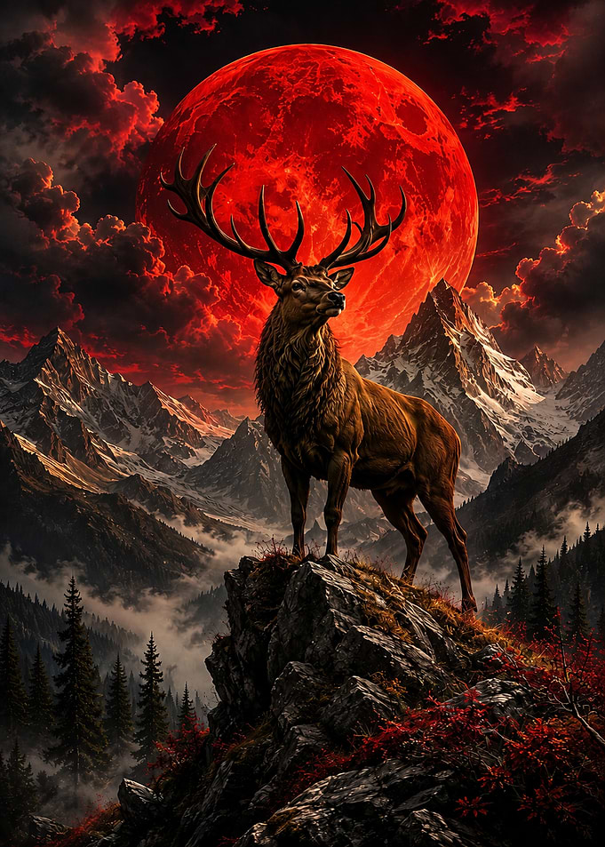 Majestic Stag Under Blood Moon