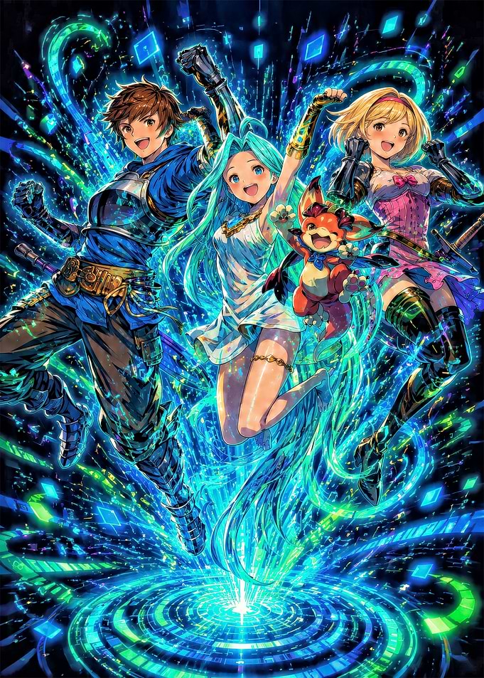 Granblue Fantasy Characters Jumping Together