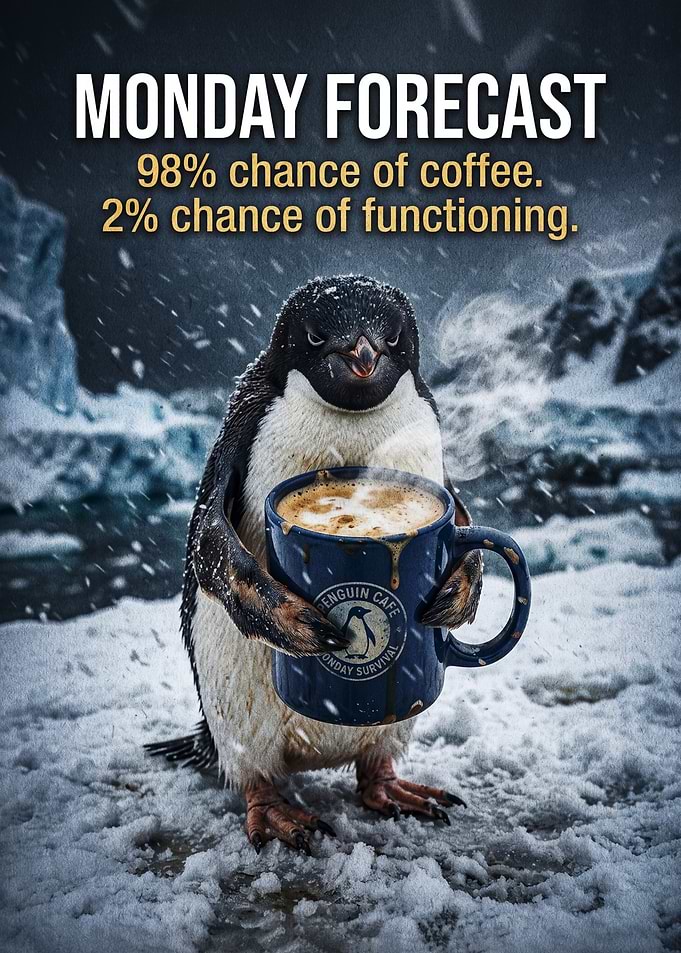 Monday Forecast Penguin Coffee Meme
