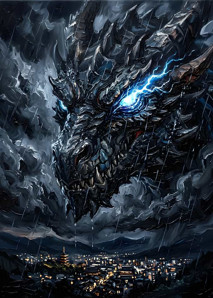 Storm Dragon Over Japanese City