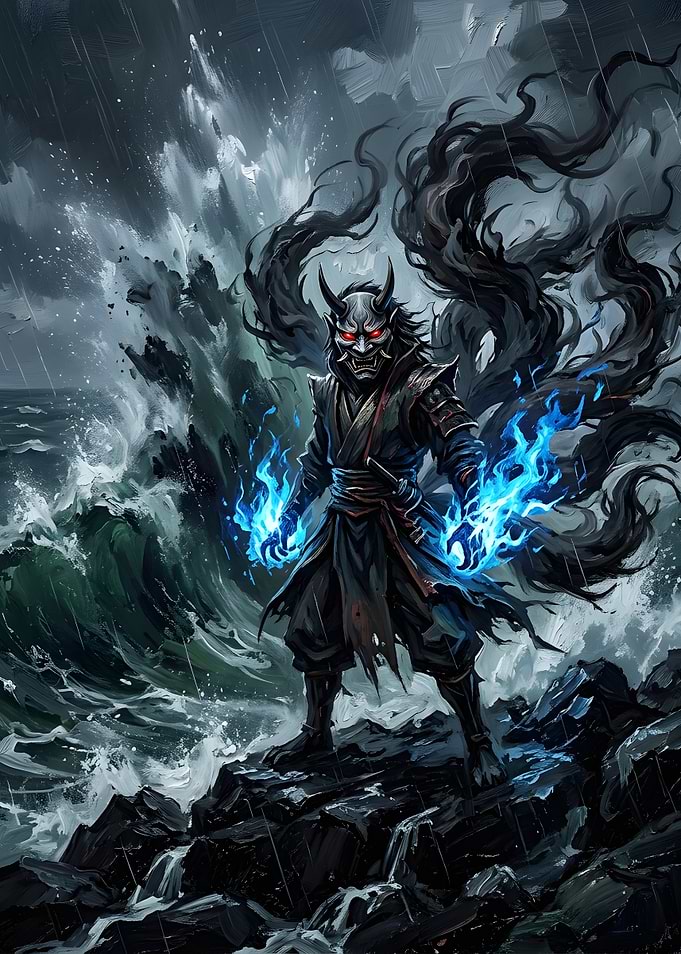 Oni Samurai with Blue Fire