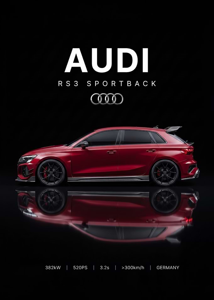 red sleek Audi RS3 Sportback car Poster
