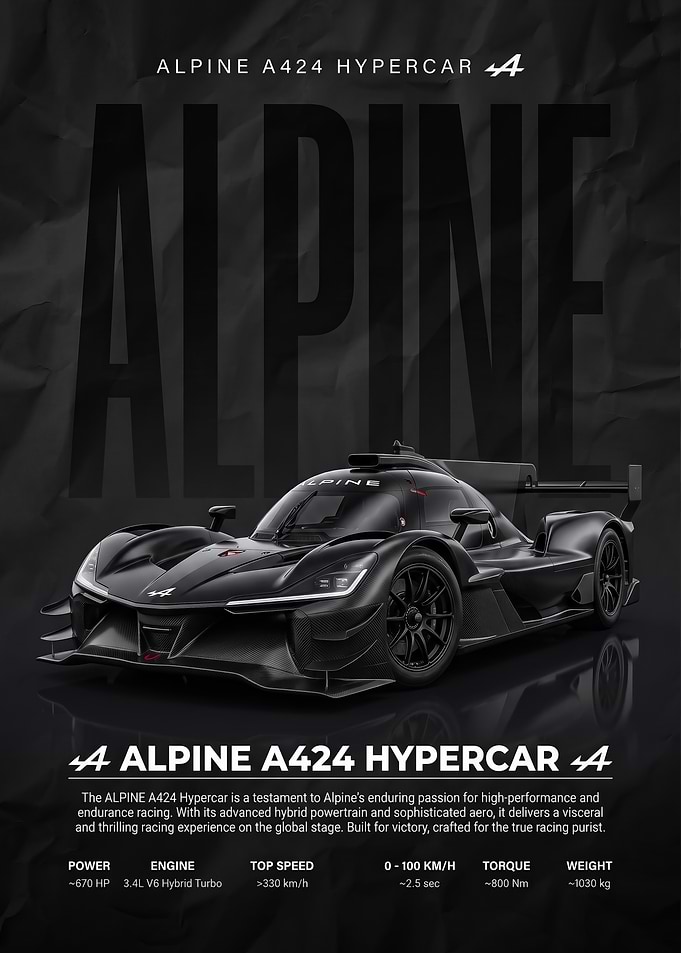 sleek black Alpine A424 Hypercar car Poster