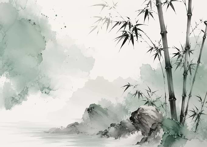 Traditional Ink Wash Bamboo Landscape