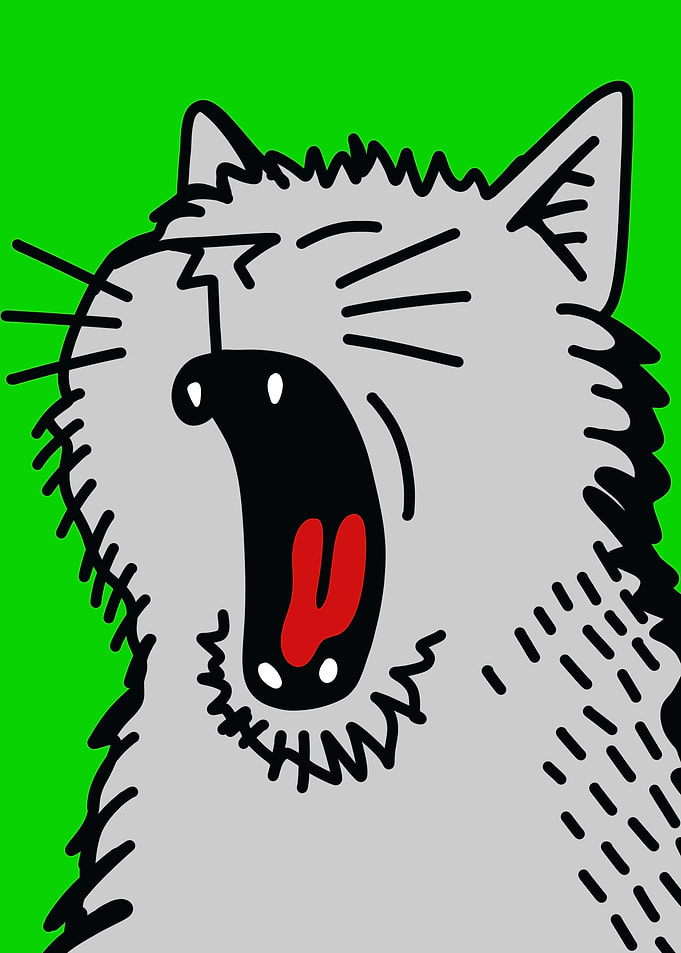 Yawning Grey Cat Cartoon Illustration