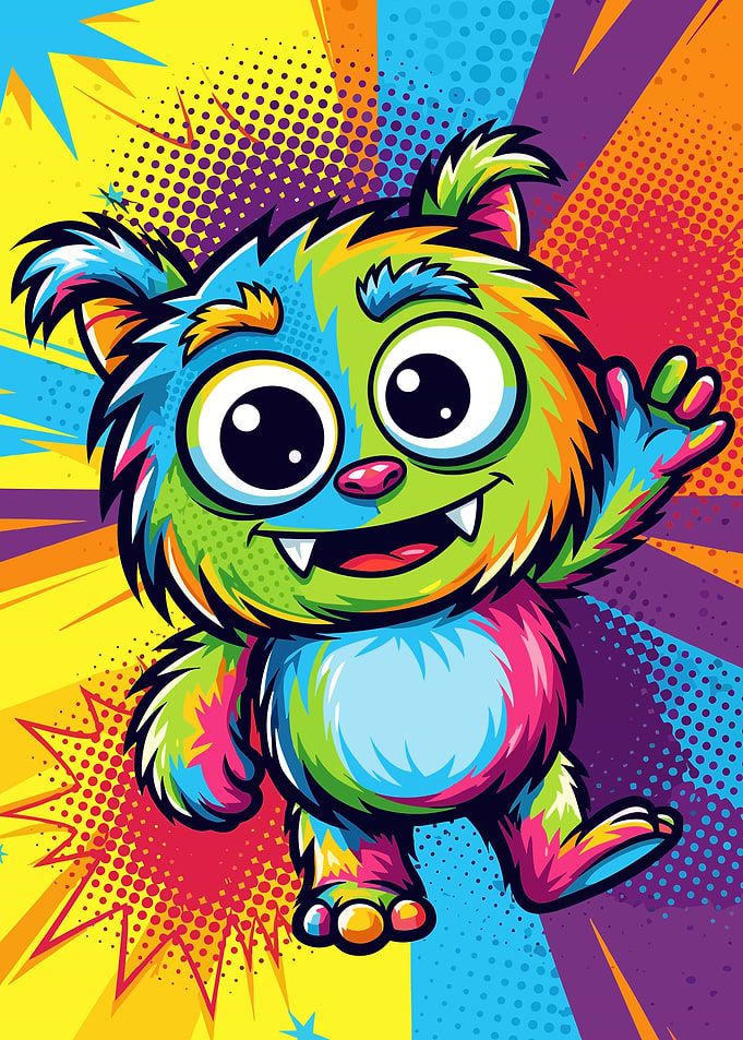 Colorful Cartoon Monster Waving
