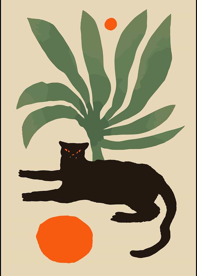 Minimalist Black Panther and Plant Art