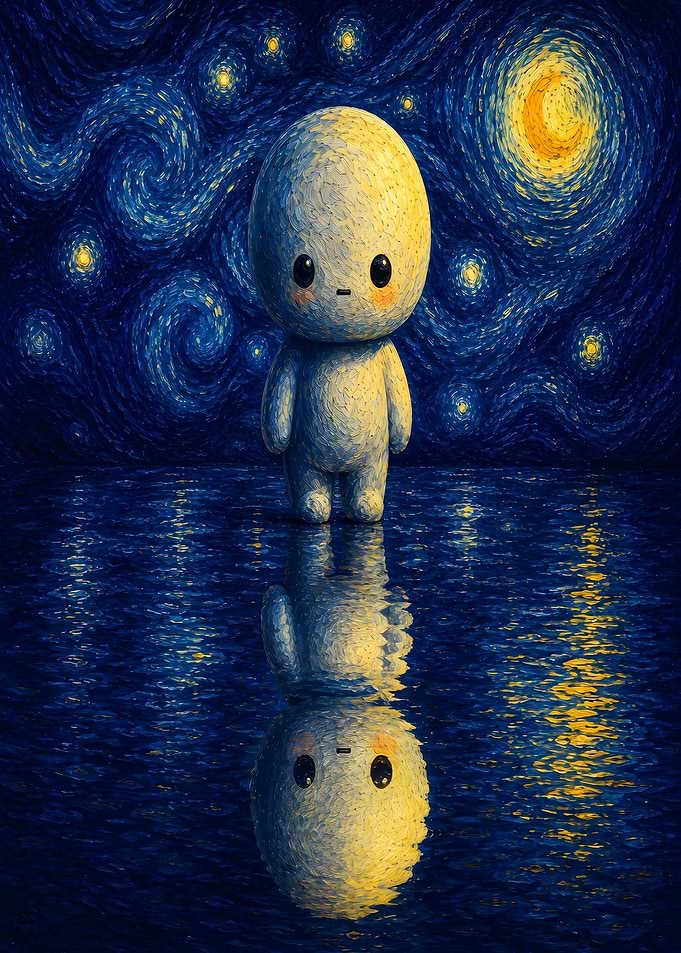 Cute Character Under Starry Night Sky