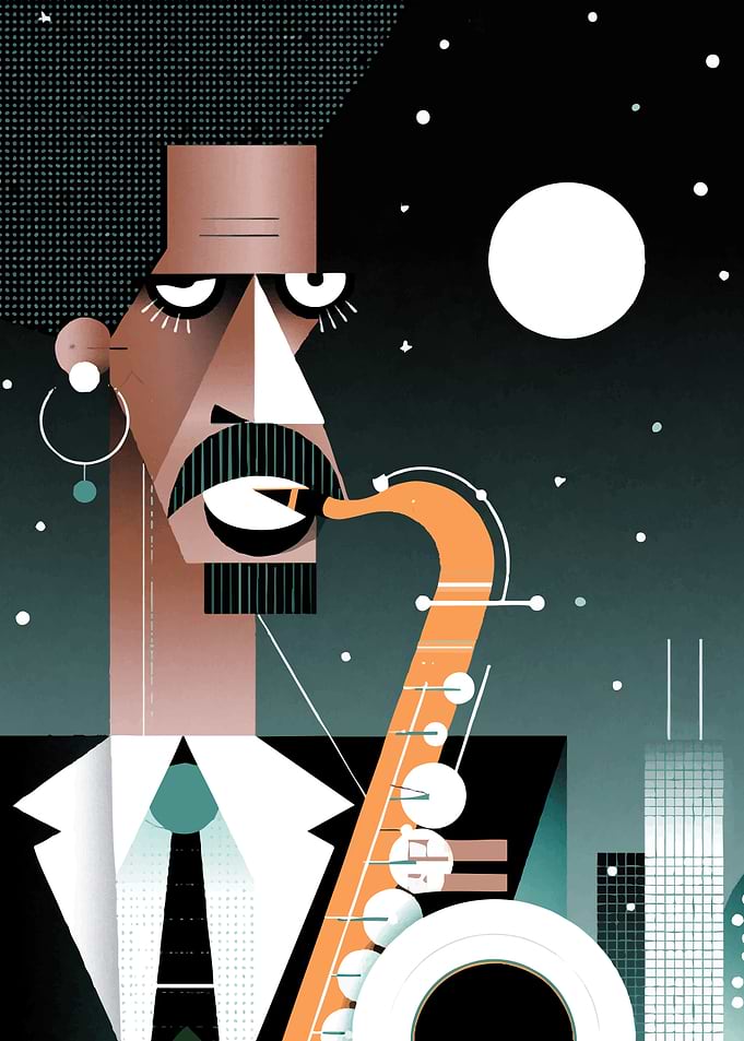 Jazz Musician Playing Saxophone Illustration