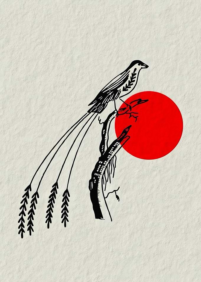 Minimalist Bird on Branch with Sun