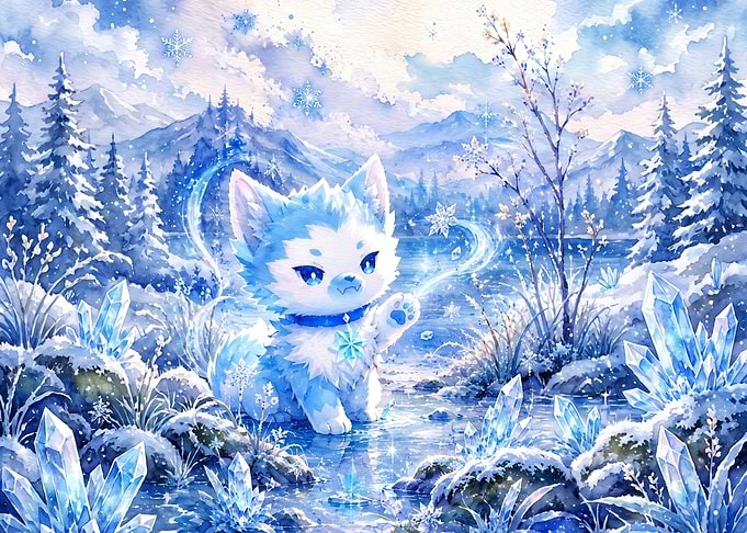 Cute Ice Fox in Winter Wonderland