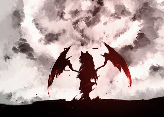 Dark Anime Girl with Red Wings