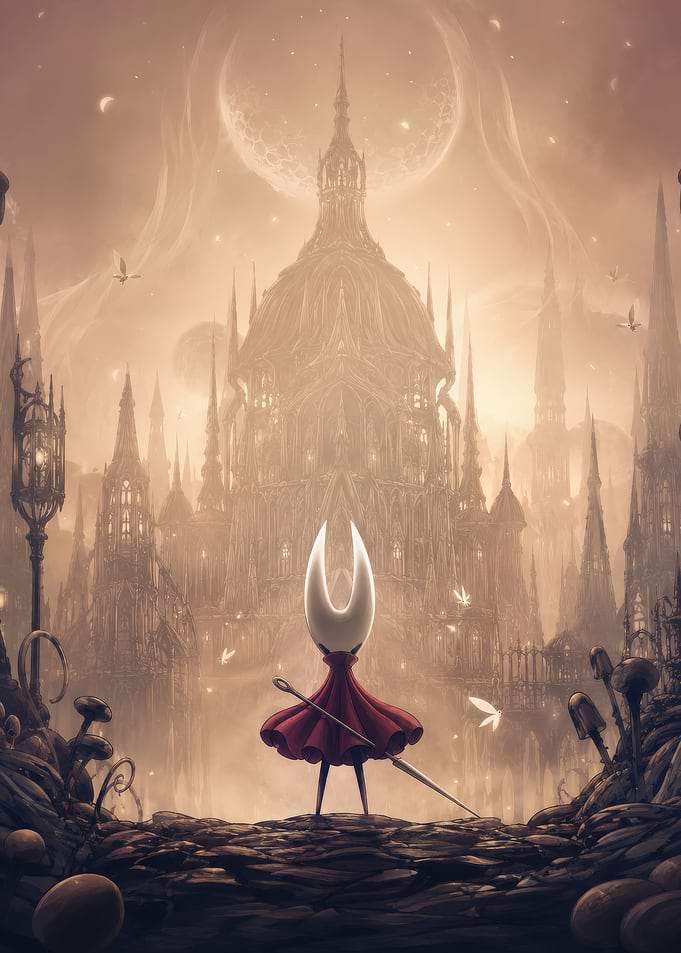 Hornet Standing Before Gothic City game art