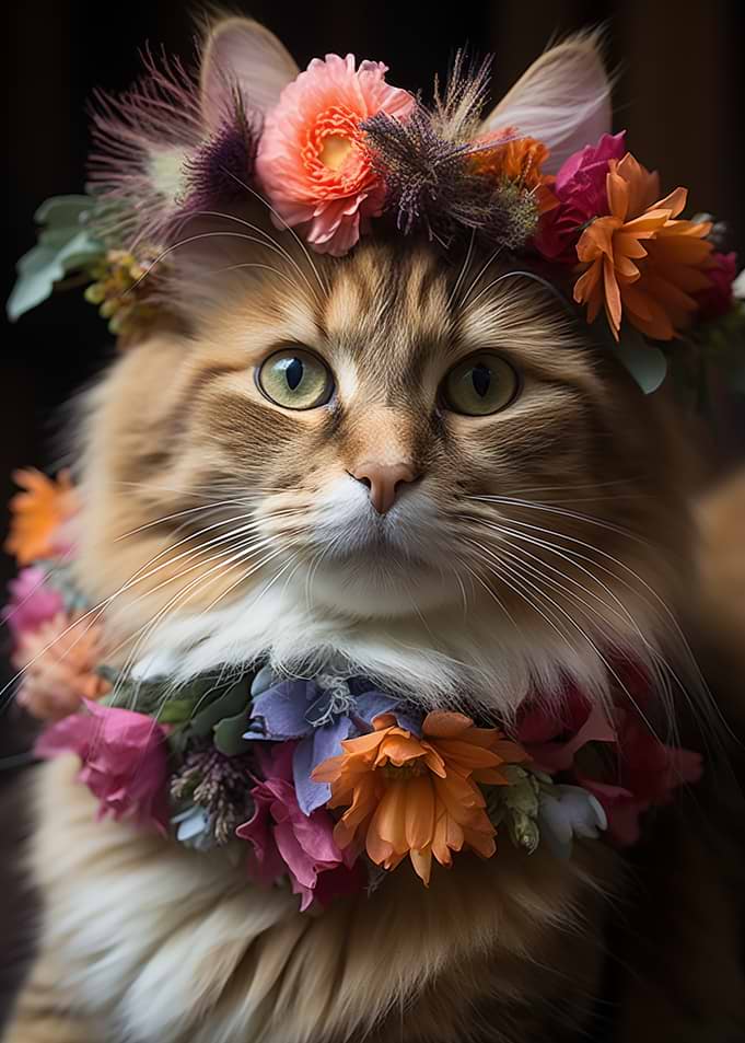 Cat Wearing a Floral Crown
