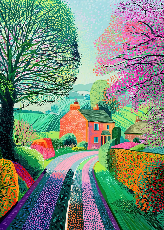 Vibrant Impressionist Countryside Cottage Landscape