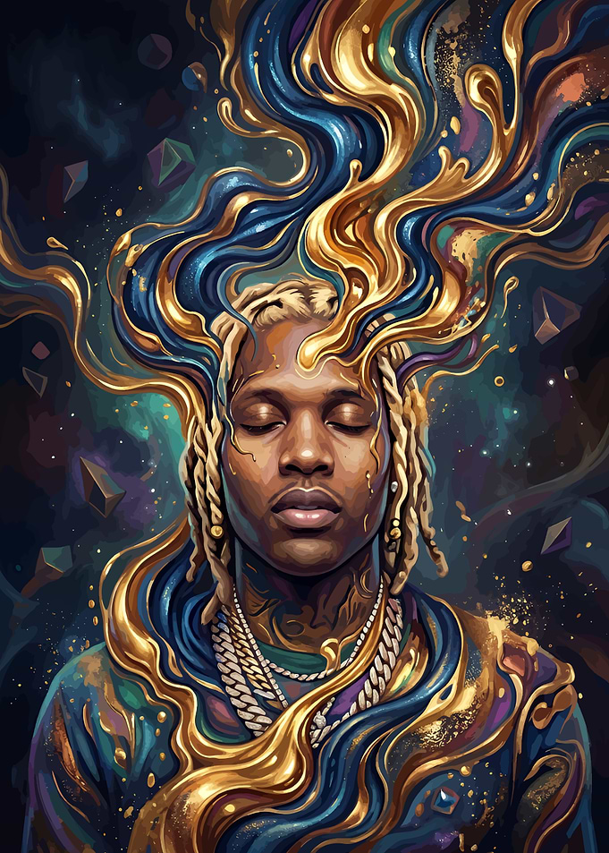 Lil Durk Abstract Gold Fluid Portrait