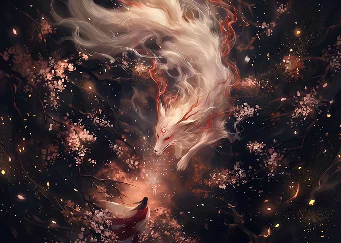 Mystical Spirit Fox and Human Encounter