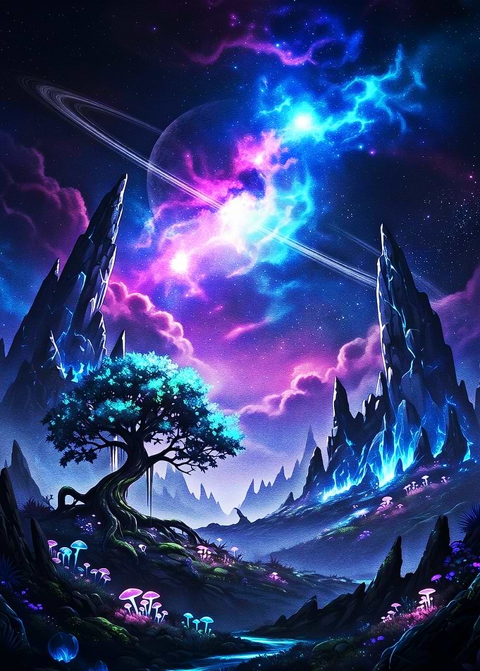 Cosmic Aurora Fantasy Forest
