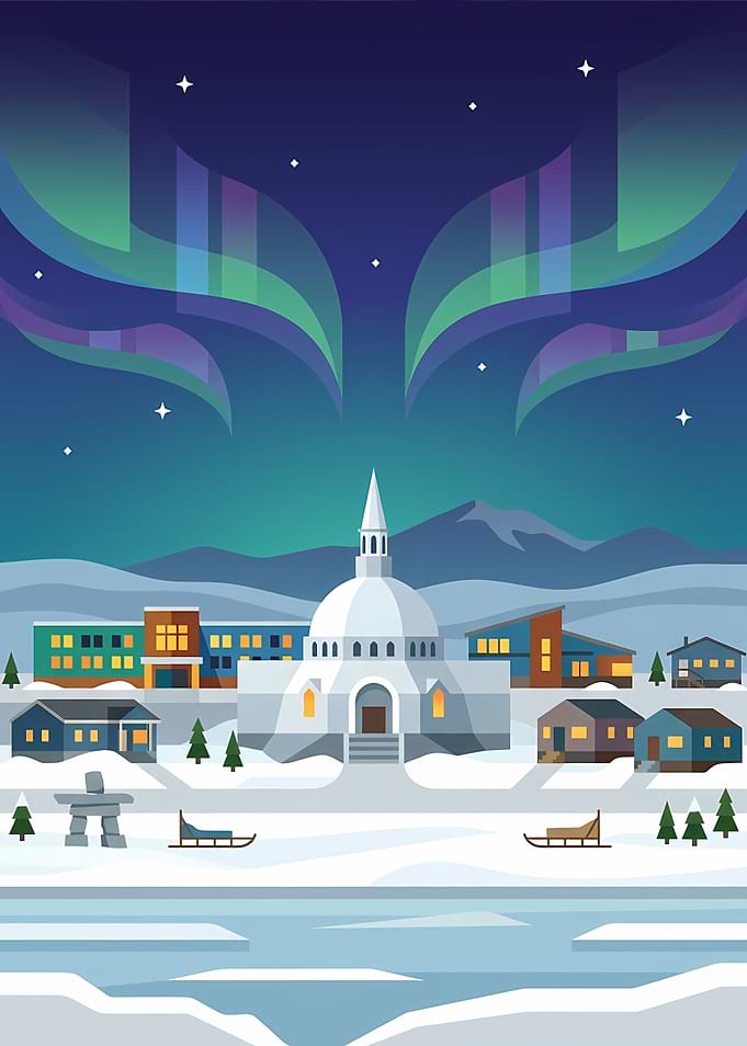 Arctic Village Under Northern Lights