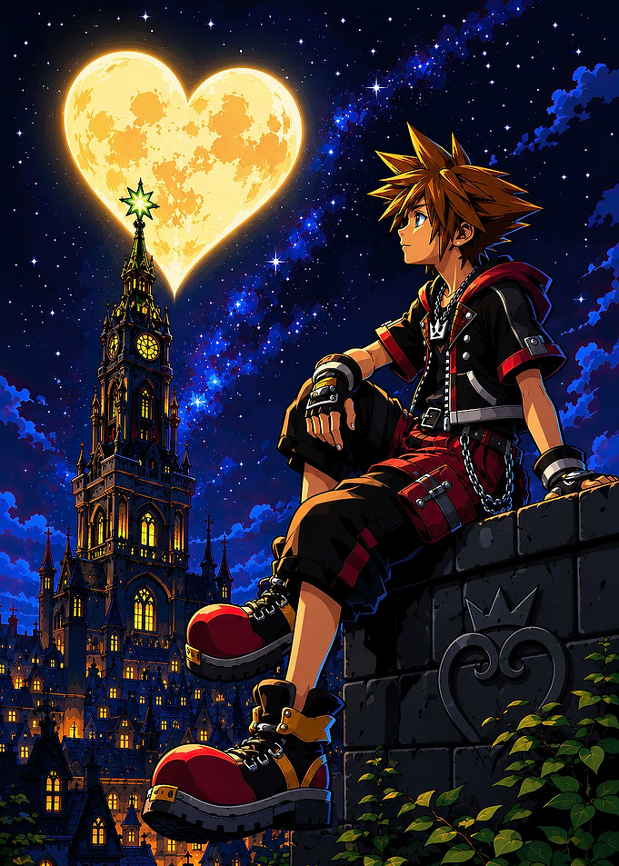 Sora Sitting Under Heart Moon