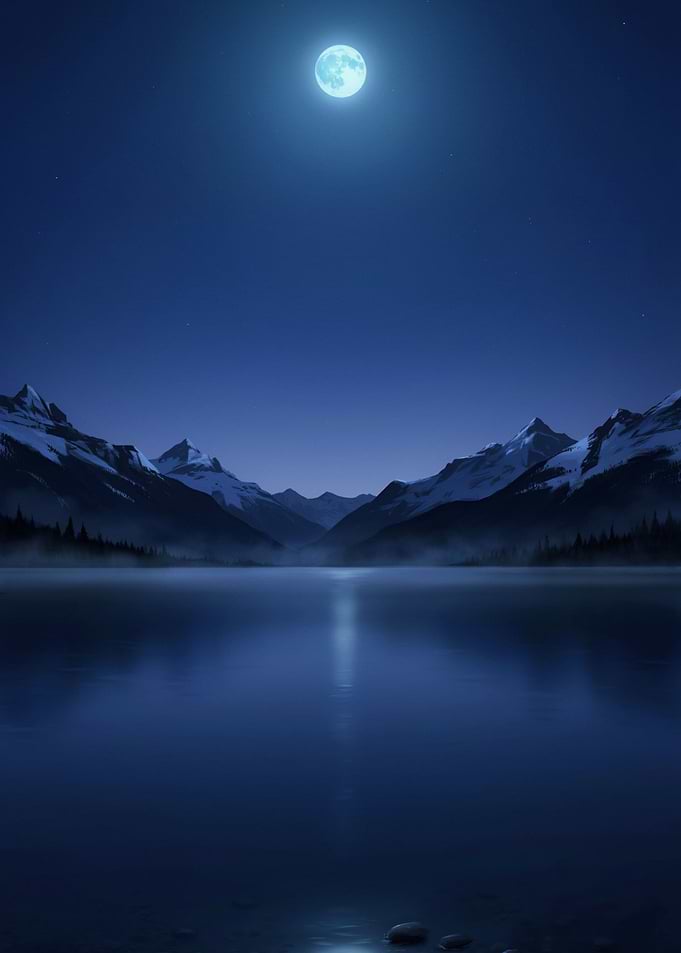 Full Moon Over Serene Mountain Lake